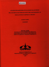 Image of ANALISIS PENGARUH KREATIVITAS DOSEN DALAM PROSES BELAJAR MENGAJAR TERHADAP MINAT BELAJAR MAHASISWA DI SEKOLAH TINGGI PARIWISATA TRISAKTI