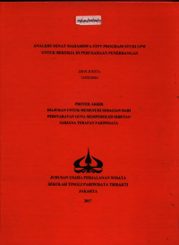 Image of ANALISIS MINAT MAHASISWA STPT PROGRAM STUDI UPW UNTUK BEKERJA DI PERUSAHAAN PENERBANGAN